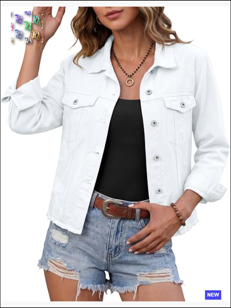Distressed Denim Jacket Vintage Trucker Button Up Frayed Hem Pockets Y2k